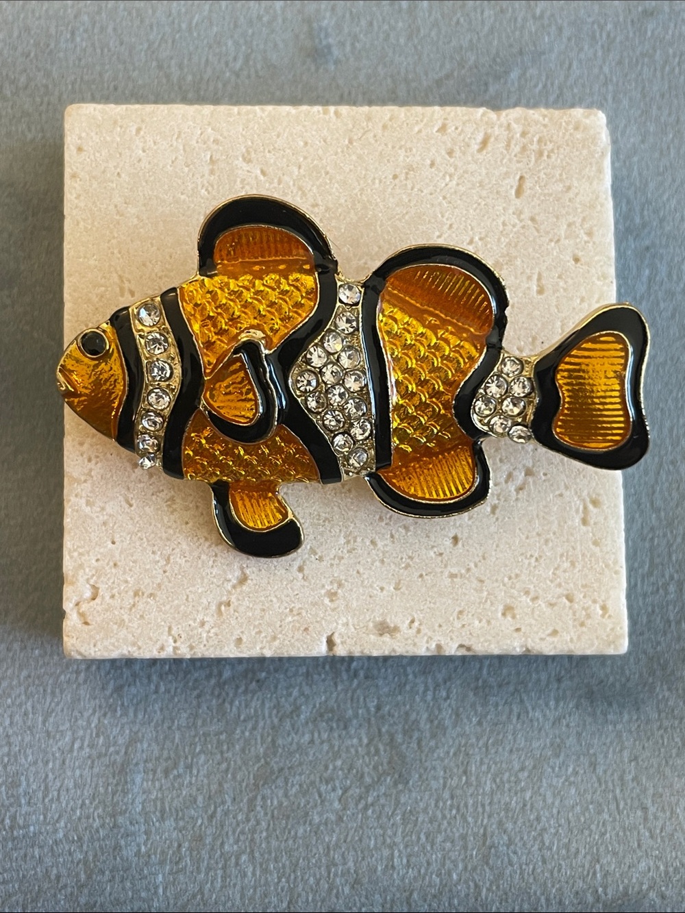 Saks Fifth Avenue Gold and Black Crystal Clownfish Brooch